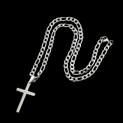 316L Stainless Steel Figaro Chain Necklace for Men Women Gold/ Silver Color Cross Pendant Waterproof Necklaces Fashion Jewelry