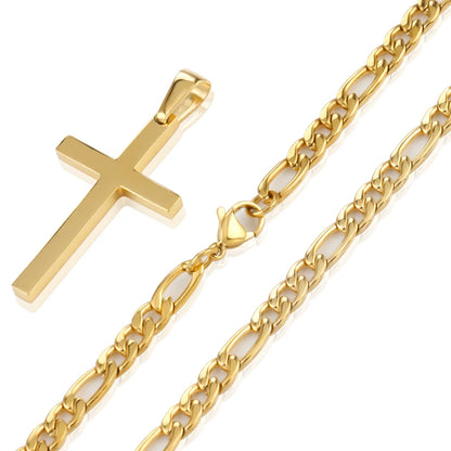 316L Stainless Steel Figaro Chain Necklace for Men Women Gold/ Silver Color Cross Pendant Waterproof Necklaces Fashion Jewelry
